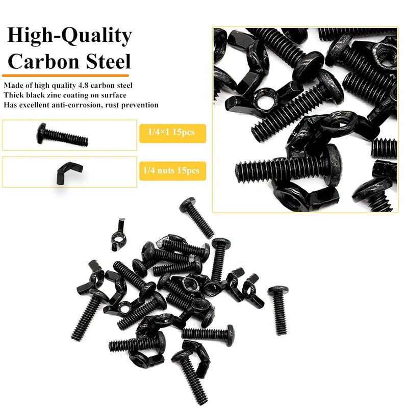 Matrelt 30 Pack Black 1/4"-20 x1 Screw Bolts and Wing Nut Kit 15pcs Machine Screws with Round Head Phillips 15pcs Butterfly Hand Twist Tighten Nut Zinc Plated Hardware Fitting Fastenings Assortment Kit - Image 3